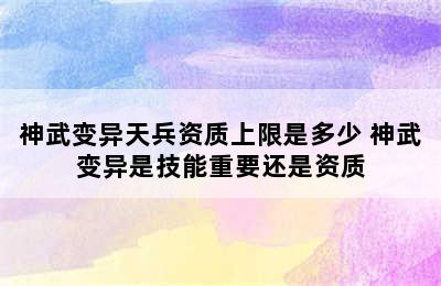 神武变异天兵资质上限是多少 神武变异是技能重要还是资质